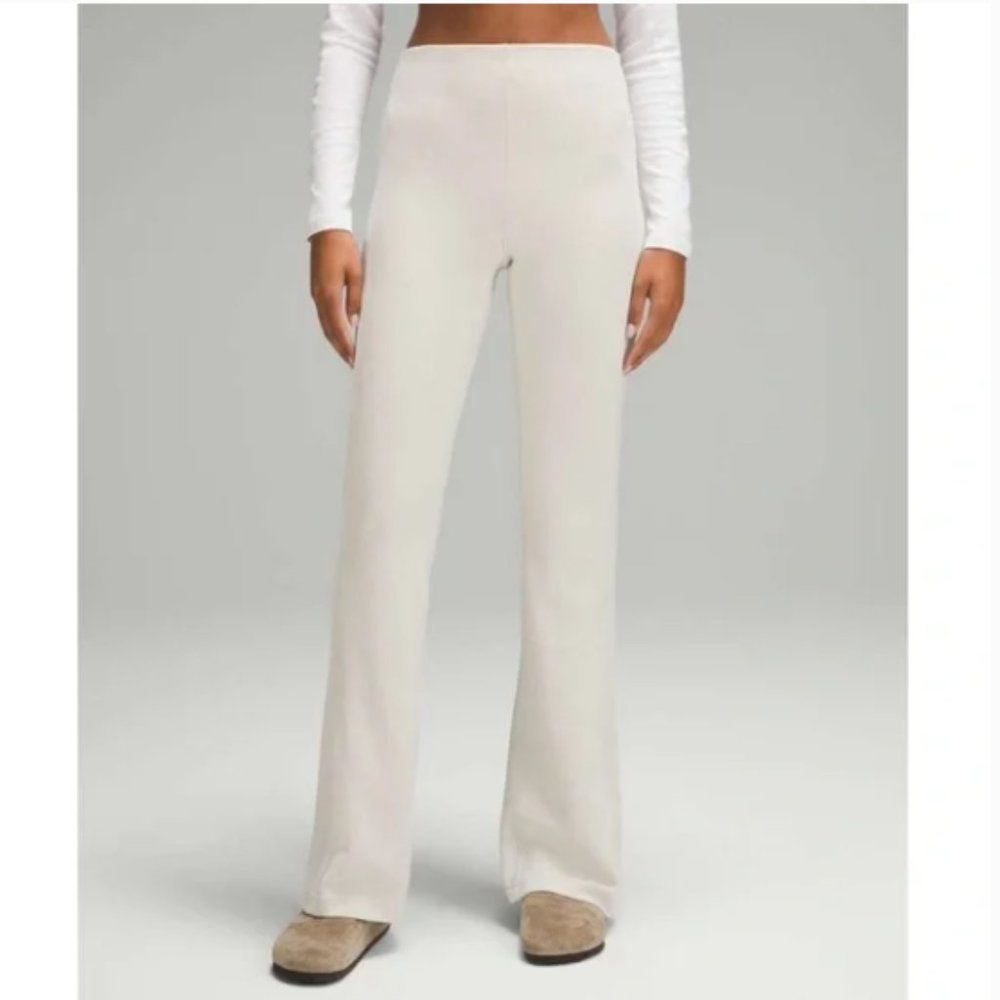 Lululemon NWT Brushed Softstreme Ribbed Zip Flared Pant 32.5" White Opal Bone